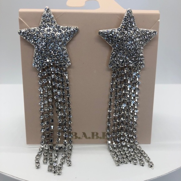 Barbie Core Silver Star Crystal Fringe Earrings - Picture 1 of 4